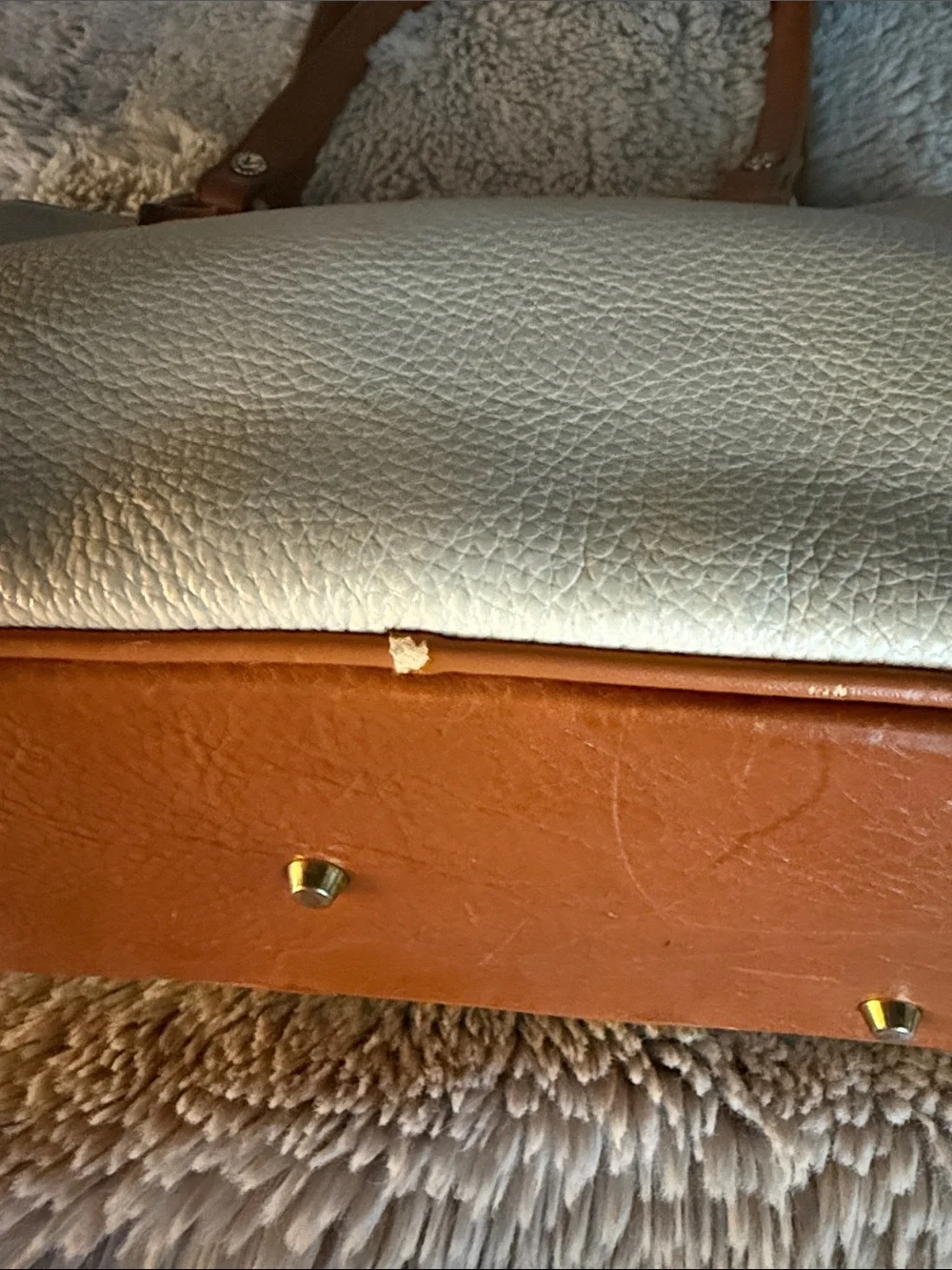 Valentina Cream Satchel with Tan Accents and Gold Plate